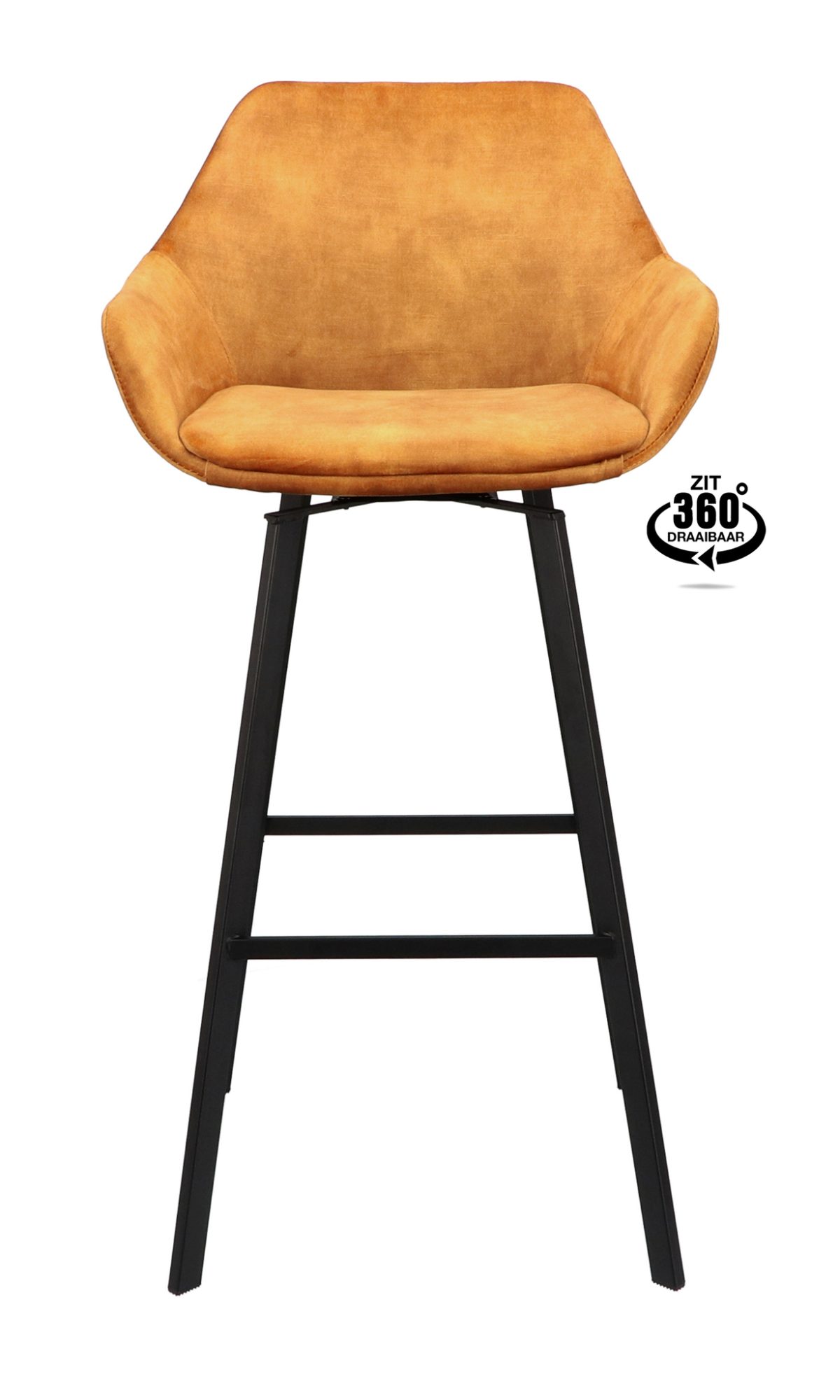 Barkruk met arm Royal - ZH 80 Stof Adore Cognac 28 Poot Zwart - Afbeelding 2