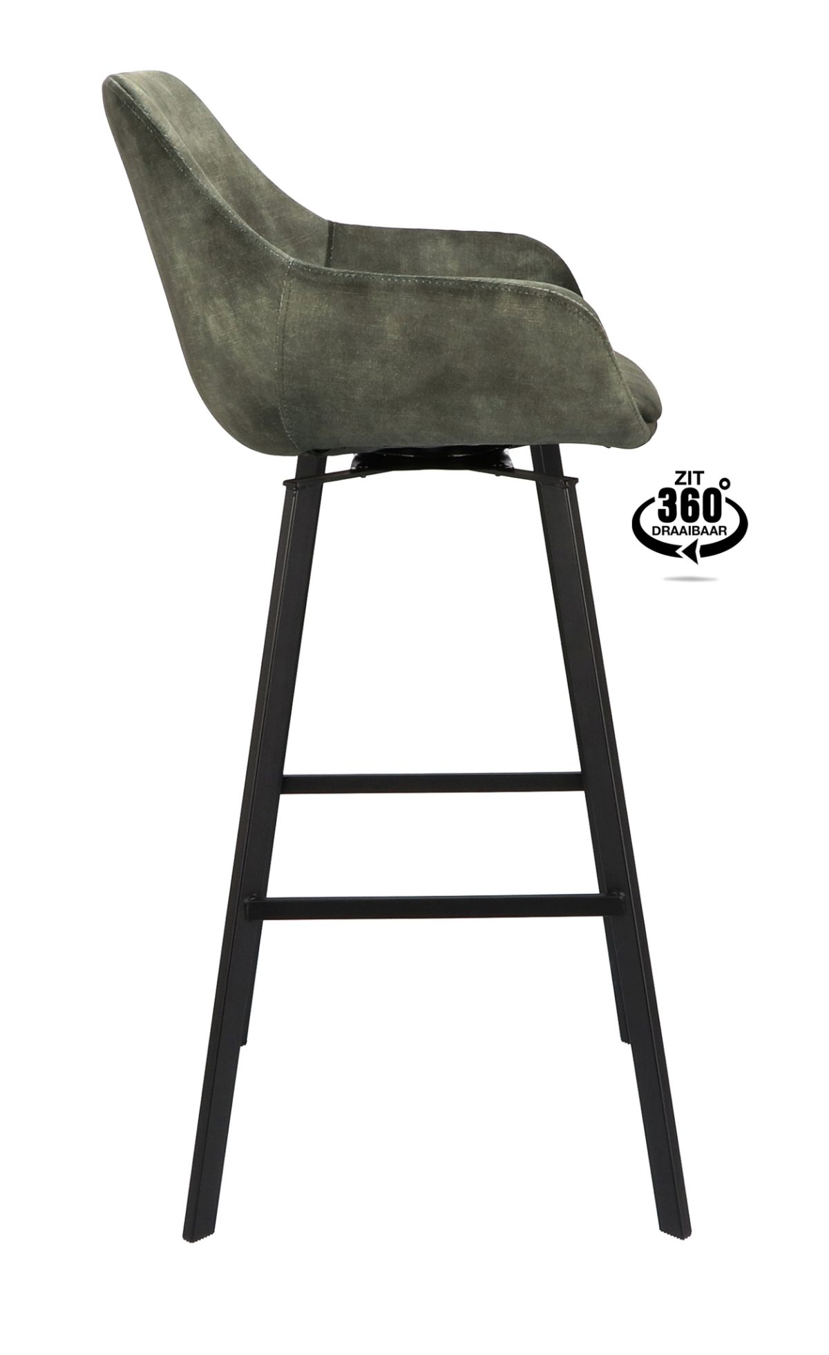 Barkruk met arm Royal - ZH 80 Stof Adore Hunter 156 Poot Zwart - Afbeelding 3