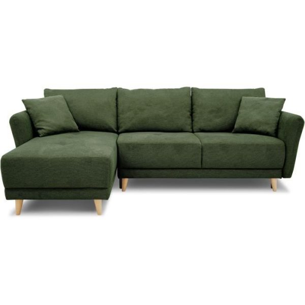 Omkeerbare converteerbare hoekbank 3-4 zitplaatsen Claudius - Olijfgroene stof - Opbergdoos - L 244 x D 158 x H 95 cm