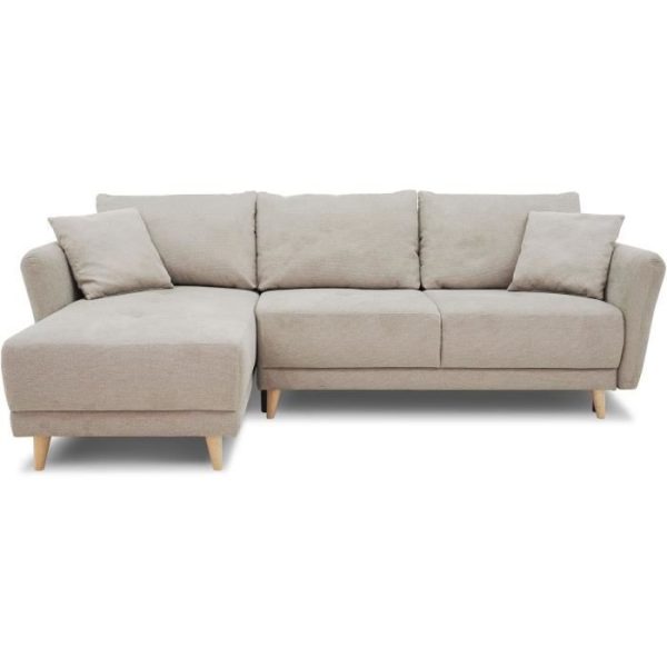 Omkeerbare converteerbare hoekbank 3-4 zitplaatsen Claudius - Beige stof - opbergkist - L 244 x D 158 x H 95 cm