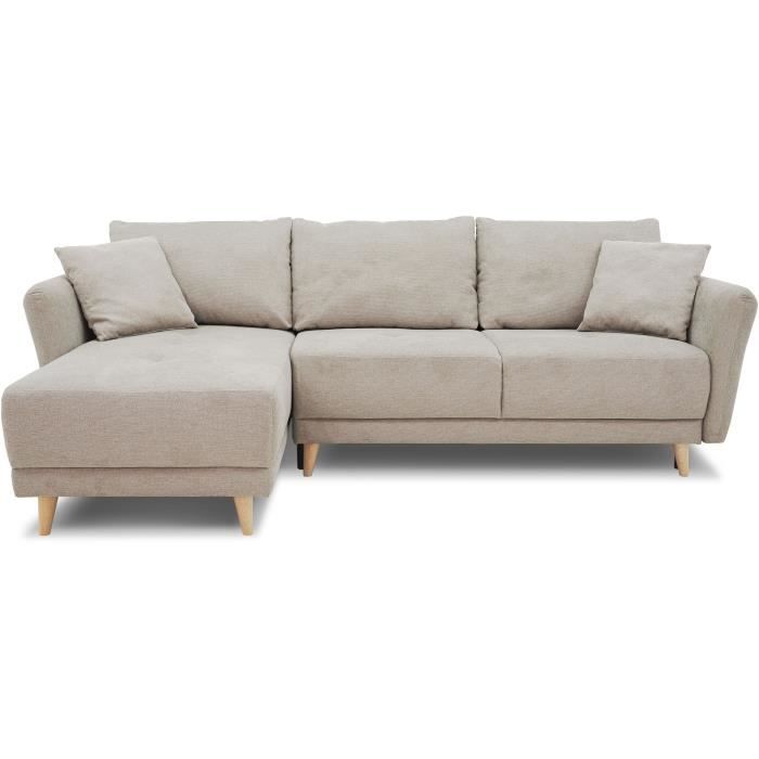 A107419-0.jpg Omkeerbare converteerbare hoekbank 3-4 zitplaatsen Claudius - Beige stof - opbergkist - L 244 x D 158 x H 95 cm - Afbeelding 1