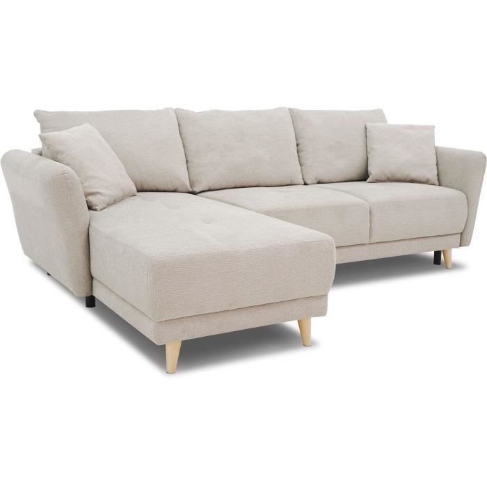 A107419-2.jpg Omkeerbare converteerbare hoekbank 3-4 zitplaatsen Claudius - Beige stof - opbergkist - L 244 x D 158 x H 95 cm - Afbeelding 3