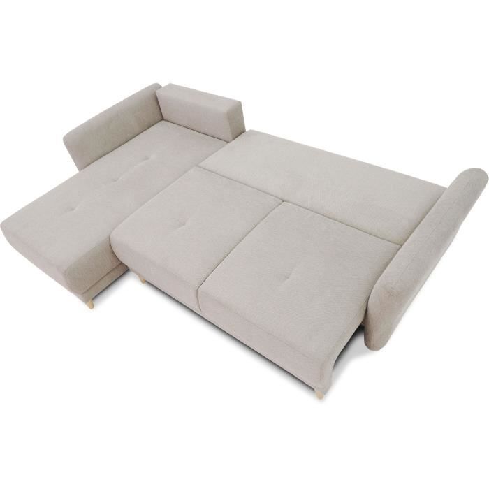 A107419-3.jpg Omkeerbare converteerbare hoekbank 3-4 zitplaatsen Claudius - Beige stof - opbergkist - L 244 x D 158 x H 95 cm - Afbeelding 4