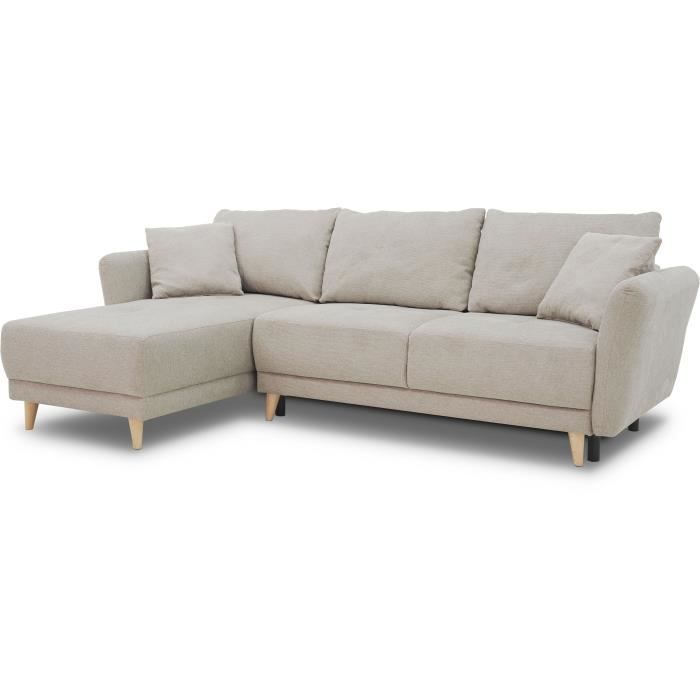 A107419-4.jpg Omkeerbare converteerbare hoekbank 3-4 zitplaatsen Claudius - Beige stof - opbergkist - L 244 x D 158 x H 95 cm - Afbeelding 5