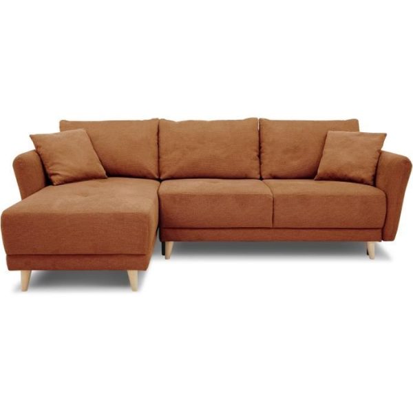 Omkeerbare converteerbare hoekbank 3-4 zitplaatsen Claudius - Terracotta stof - opbergdoos - L 244 x D 158 x H 95 cm