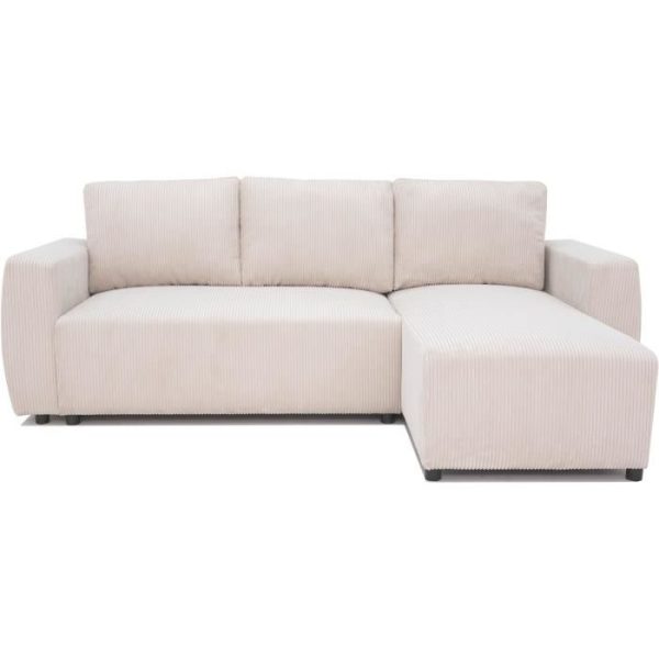 Omkeerbare converteerbare hoekbank 3-4 PLAATS PHARELL - Beige geribbelde fluweel - opbergdoos - l 230x p 155 x H 71-95 cm