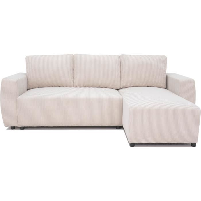 A108301-0.jpg Omkeerbare converteerbare hoekbank 3-4 PLAATS PHARELL - Beige geribbelde fluweel - opbergdoos - l 230x p 155 x H 71-95 cm - Afbeelding 1