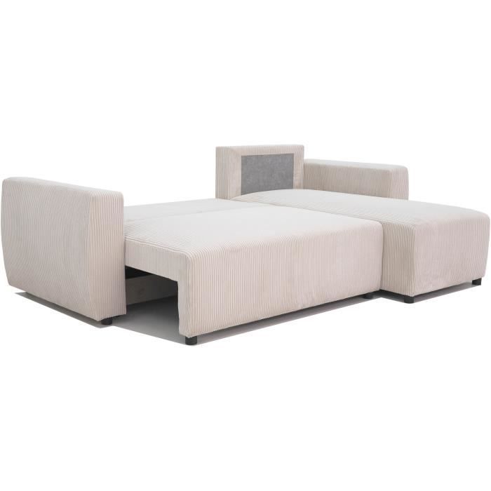 A108301-3.jpg Omkeerbare converteerbare hoekbank 3-4 PLAATS PHARELL - Beige geribbelde fluweel - opbergdoos - l 230x p 155 x H 71-95 cm - Afbeelding 4