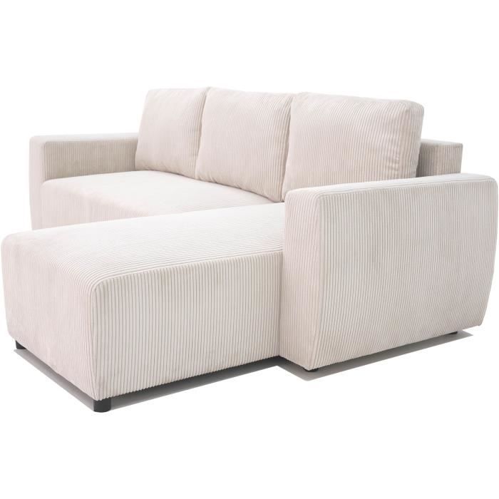 A108301-5.jpg Omkeerbare converteerbare hoekbank 3-4 PLAATS PHARELL - Beige geribbelde fluweel - opbergdoos - l 230x p 155 x H 71-95 cm - Afbeelding 6