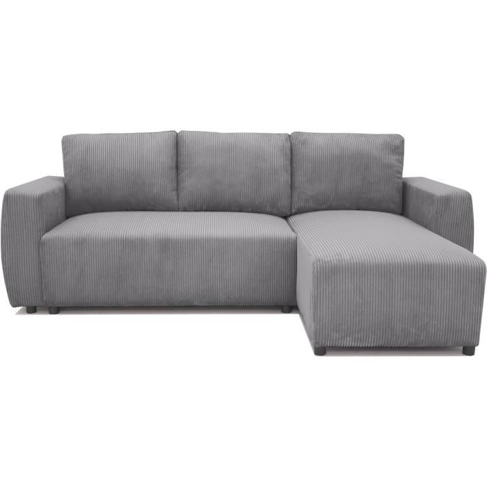 A108468-0.jpg PHARELL omkeerbare 3-4-zits converteerbare hoekbank - Antraciet ribfluweel - Opbergdoos - L224 x D155 x H85 cm - Afbeelding 1