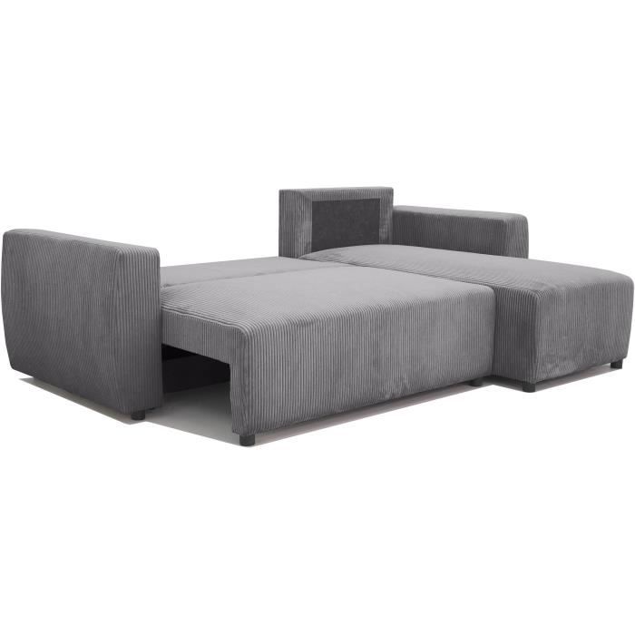 A108468-2.jpg PHARELL omkeerbare 3-4-zits converteerbare hoekbank - Antraciet ribfluweel - Opbergdoos - L224 x D155 x H85 cm - Afbeelding 3