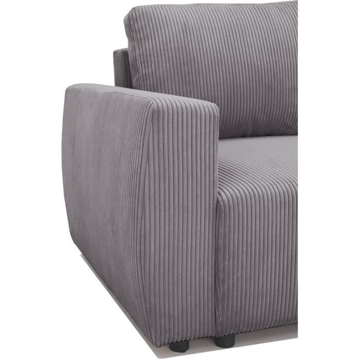 A108468-3.jpg PHARELL omkeerbare 3-4-zits converteerbare hoekbank - Antraciet ribfluweel - Opbergdoos - L224 x D155 x H85 cm - Afbeelding 4