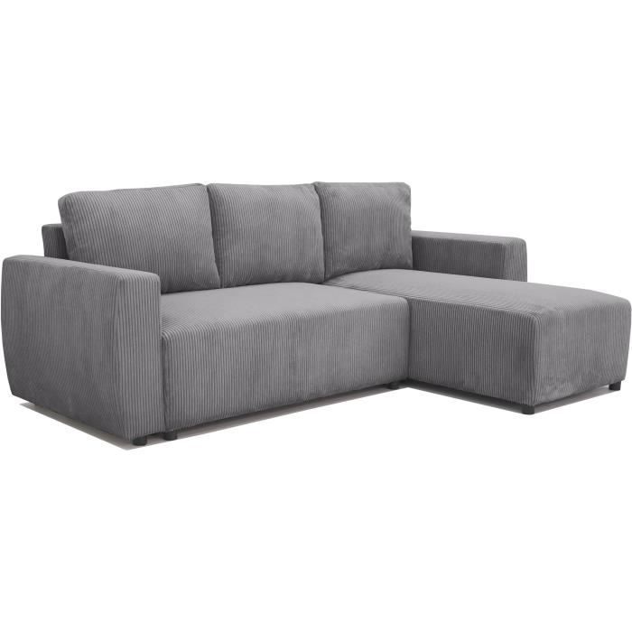 A108468-5.jpg PHARELL omkeerbare 3-4-zits converteerbare hoekbank - Antraciet ribfluweel - Opbergdoos - L224 x D155 x H85 cm - Afbeelding 6
