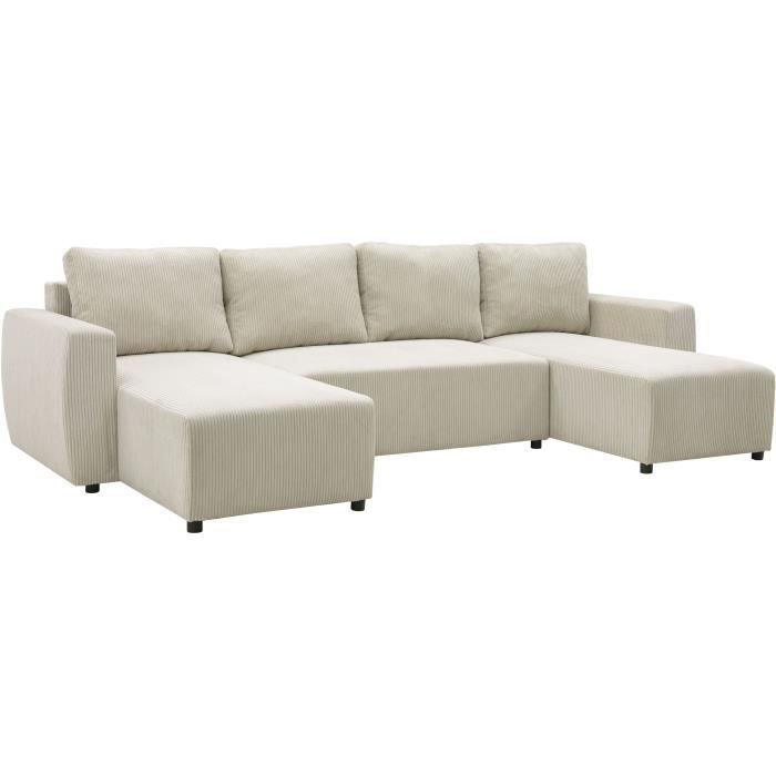 A126144-0.jpg PHARELL 5/6-zits panoramische converteerbare hoekbank - Parel corduroy stof - Opbergdoos - L297 x D155 x H71/85 - Afbeelding 1