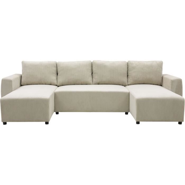 A126144-2.jpg PHARELL 5/6-zits panoramische converteerbare hoekbank - Parel corduroy stof - Opbergdoos - L297 x D155 x H71/85 - Afbeelding 3