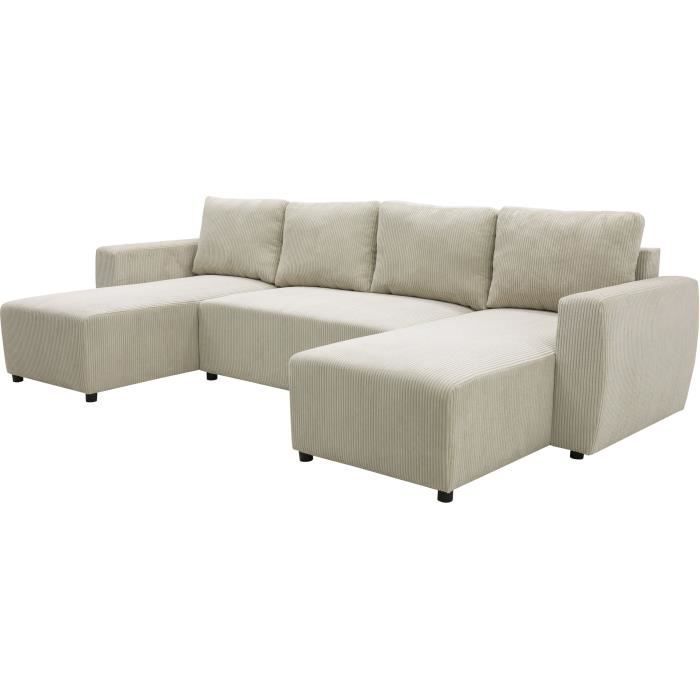 A126144-3.jpg PHARELL 5/6-zits panoramische converteerbare hoekbank - Parel corduroy stof - Opbergdoos - L297 x D155 x H71/85 - Afbeelding 4