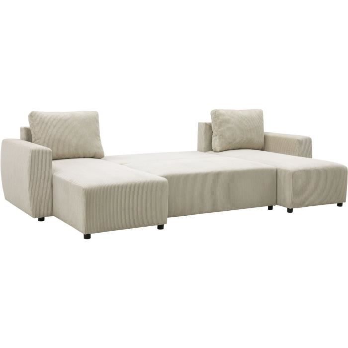 A126144-4.jpg PHARELL 5/6-zits panoramische converteerbare hoekbank - Parel corduroy stof - Opbergdoos - L297 x D155 x H71/85 - Afbeelding 5