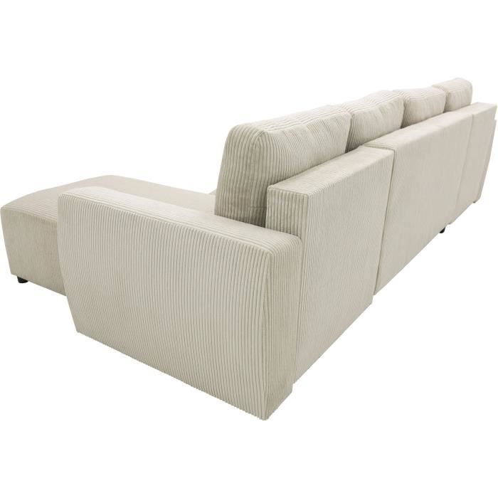 A126144-5.jpg PHARELL 5/6-zits panoramische converteerbare hoekbank - Parel corduroy stof - Opbergdoos - L297 x D155 x H71/85 - Afbeelding 6