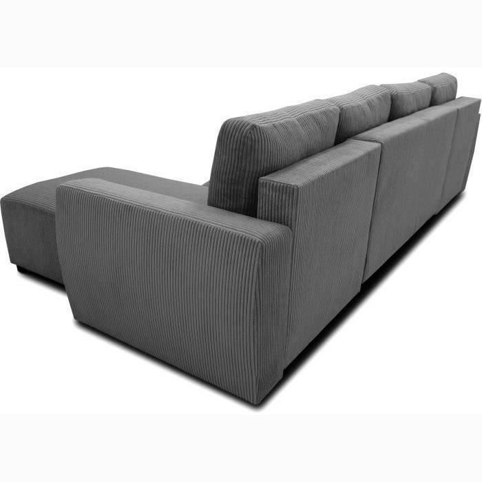 A126149-5.jpg PHARELL 5/6-zits panoramische converteerbare hoekbank - Antraciet ribfluweel stof - Opbergdoos - L297 x P155 x H7 - Afbeelding 6