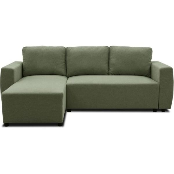 Omkeerbare hoekbank 3 tot 4 plaatsen - PHARELL - Olijfkleurige stof - Opbergdoos - L 224 x D 155 x H 71/85 cm