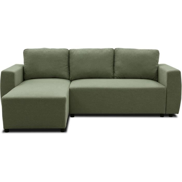 A126224-0.jpg Omkeerbare hoekbank 3 tot 4 plaatsen - PHARELL - Olijfkleurige stof - Opbergdoos - L 224 x D 155 x H 71/85 cm - Afbeelding 1