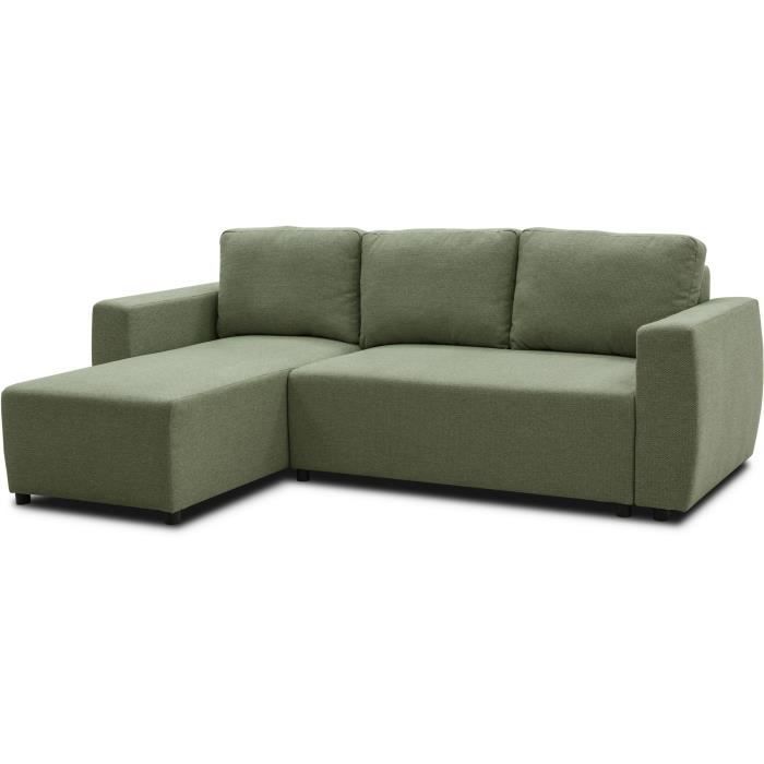 A126224-2.jpg Omkeerbare hoekbank 3 tot 4 plaatsen - PHARELL - Olijfkleurige stof - Opbergdoos - L 224 x D 155 x H 71/85 cm - Afbeelding 3