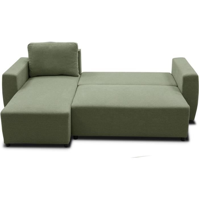 A126224-3.jpg Omkeerbare hoekbank 3 tot 4 plaatsen - PHARELL - Olijfkleurige stof - Opbergdoos - L 224 x D 155 x H 71/85 cm - Afbeelding 4