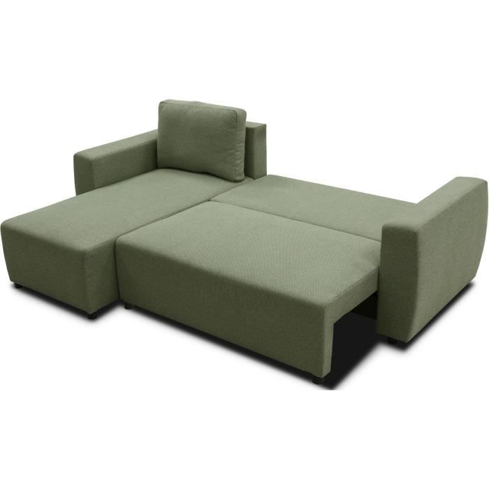 A126224-4.jpg Omkeerbare hoekbank 3 tot 4 plaatsen - PHARELL - Olijfkleurige stof - Opbergdoos - L 224 x D 155 x H 71/85 cm - Afbeelding 5