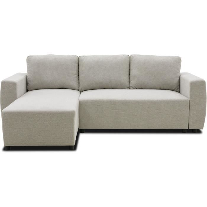 A126228-0.jpg Omkeerbare hoekbank 3 tot 4 plaatsen - PHARELL - Beige stof - Opbergdoos - L 224 x D 155 x H 71/85 cm - Afbeelding 1