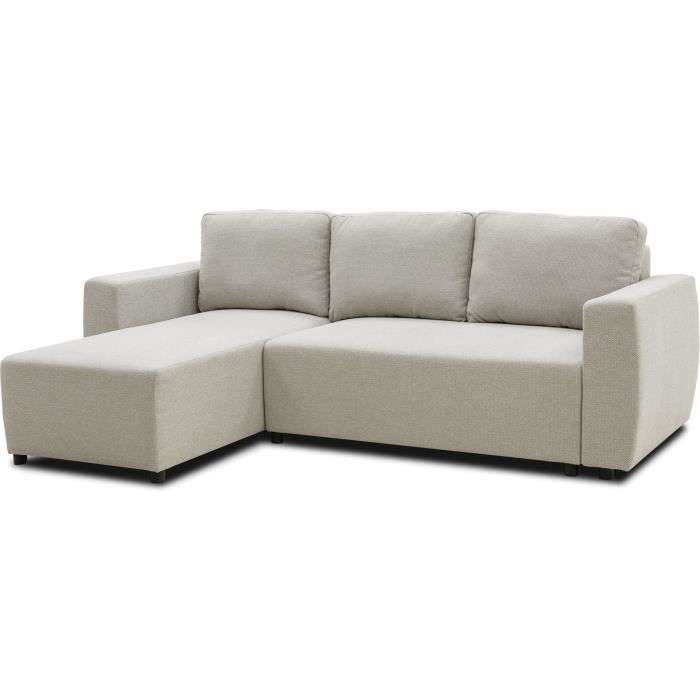 A126228-2.jpg Omkeerbare hoekbank 3 tot 4 plaatsen - PHARELL - Beige stof - Opbergdoos - L 224 x D 155 x H 71/85 cm - Afbeelding 3