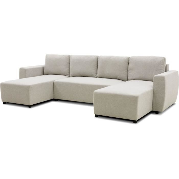 A126245-0.jpg PHARELL 5/6-zits panoramische converteerbare hoekbank - Beige stof - Opbergdoos - L297 x D155 x H71/85 cm - Afbeelding 1