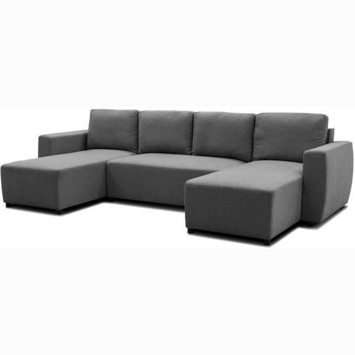 A126250-0.jpg PHARELL 5/6-zits panoramische hoekbank - Antraciet stof - Opbergdoos - L297 x D155 x H71/85 cm - Afbeelding 1