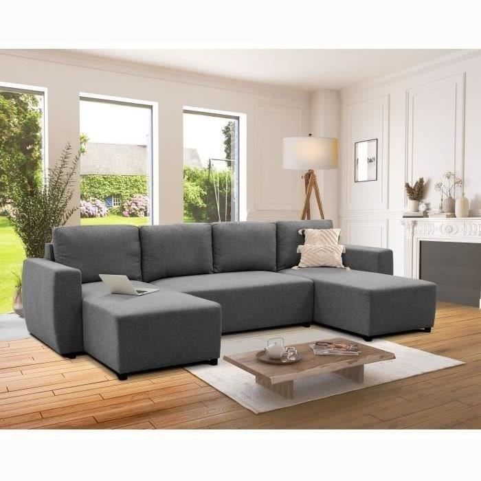 A126250-1.jpg PHARELL 5/6-zits panoramische hoekbank - Antraciet stof - Opbergdoos - L297 x D155 x H71/85 cm - Afbeelding 2