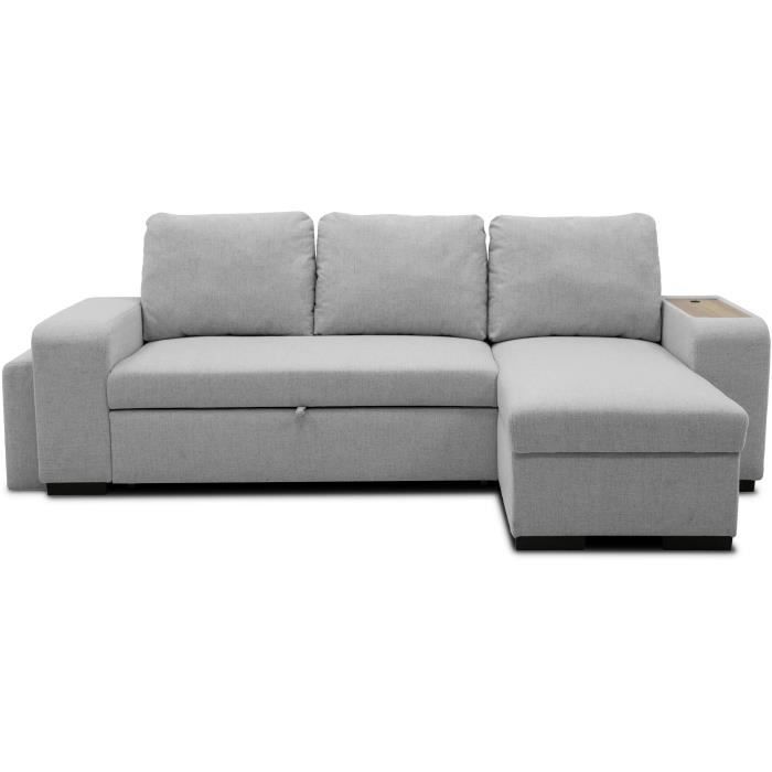 A126256-0.jpg VALDO Omkeerbare hoekbank 3 tot 4 plaatsen - Muisstof - Tablet met USB - Doos + Poef - L247xD143xH86 cm - Afbeelding 1