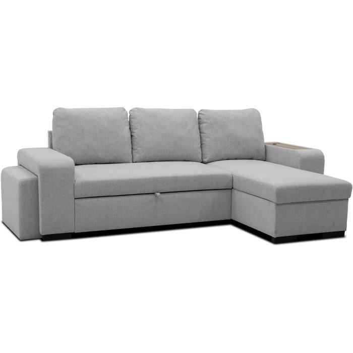 A126256-2.jpg VALDO Omkeerbare hoekbank 3 tot 4 plaatsen - Muisstof - Tablet met USB - Doos + Poef - L247xD143xH86 cm - Afbeelding 3