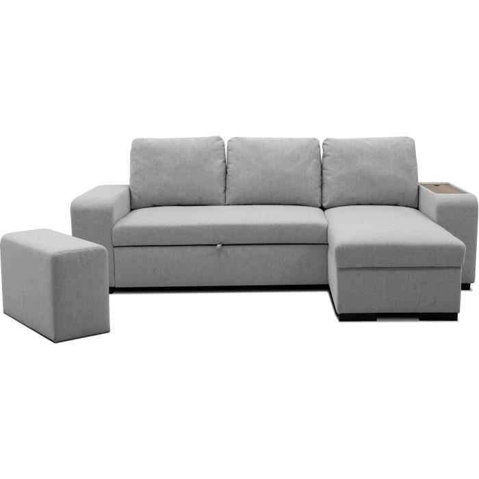 A126256-3.jpg VALDO Omkeerbare hoekbank 3 tot 4 plaatsen - Muisstof - Tablet met USB - Doos + Poef - L247xD143xH86 cm - Afbeelding 4