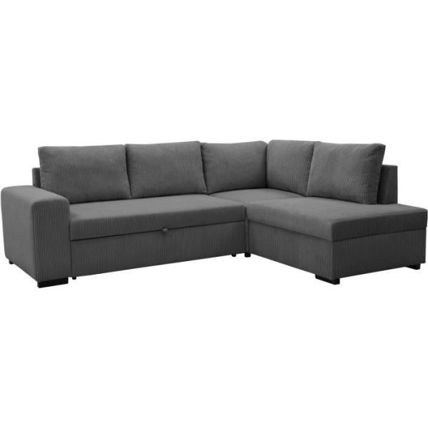 LINCOLN Omkeerbare hoekbank 4 tot 5 plaatsen - Antraciet ribfluweel stof - Opbergdoos - L247 x D 183 x
