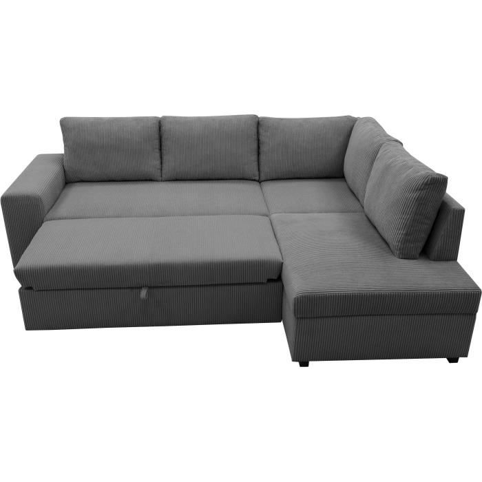 A128960-1.jpg LINCOLN Omkeerbare hoekbank 4 tot 5 plaatsen - Antraciet ribfluweel stof - Opbergdoos - L247 x D 183 x - Afbeelding 2