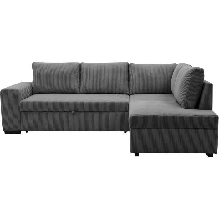 A128960-2.jpg LINCOLN Omkeerbare hoekbank 4 tot 5 plaatsen - Antraciet ribfluweel stof - Opbergdoos - L247 x D 183 x - Afbeelding 3