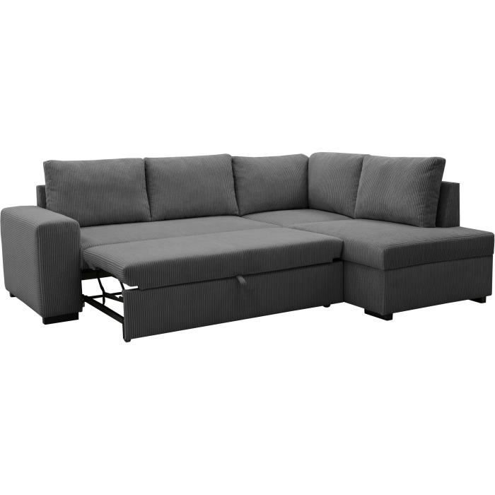 A128960-4.jpg LINCOLN Omkeerbare hoekbank 4 tot 5 plaatsen - Antraciet ribfluweel stof - Opbergdoos - L247 x D 183 x - Afbeelding 5