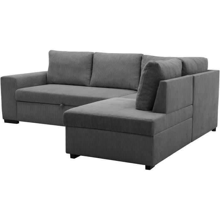 A128960-5.jpg LINCOLN Omkeerbare hoekbank 4 tot 5 plaatsen - Antraciet ribfluweel stof - Opbergdoos - L247 x D 183 x - Afbeelding 6