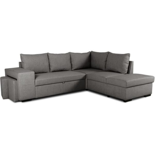 MITCHELL 4-zits omkeerbare hoekbank - Antraciet stof - L 247 x D 91 x H 205 cm - Opbergdoos