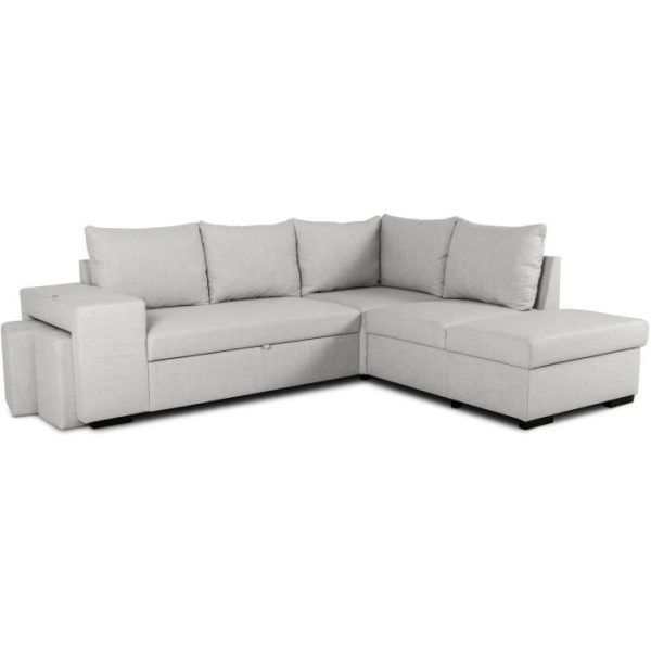 MITCHELL 4-zits omkeerbare converteerbare hoekbank - Grijze stof - L 247 x D 91 x H 205 cm - Opbergdoos