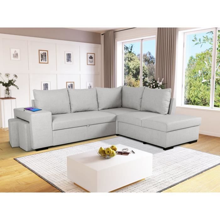 A130809-1.jpg MITCHELL 4-zits omkeerbare converteerbare hoekbank - Grijze stof - L 247 x D 91 x H 205 cm - Opbergdoos - Afbeelding 2