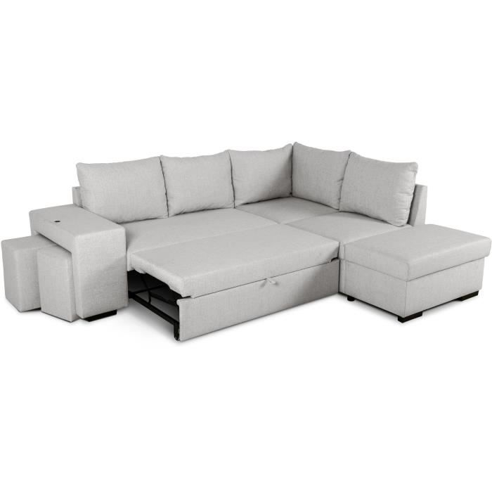 A130809-4.jpg MITCHELL 4-zits omkeerbare converteerbare hoekbank - Grijze stof - L 247 x D 91 x H 205 cm - Opbergdoos - Afbeelding 5
