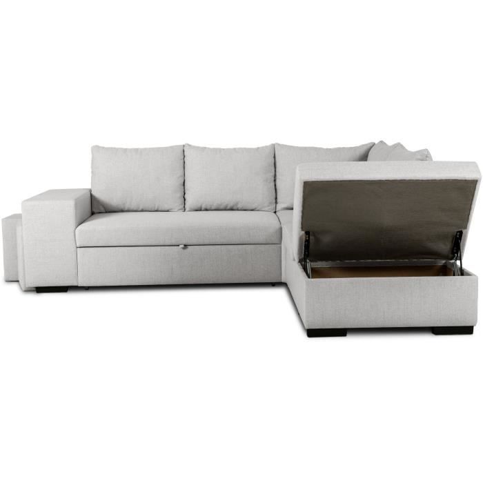A130809-5.jpg MITCHELL 4-zits omkeerbare converteerbare hoekbank - Grijze stof - L 247 x D 91 x H 205 cm - Opbergdoos - Afbeelding 6