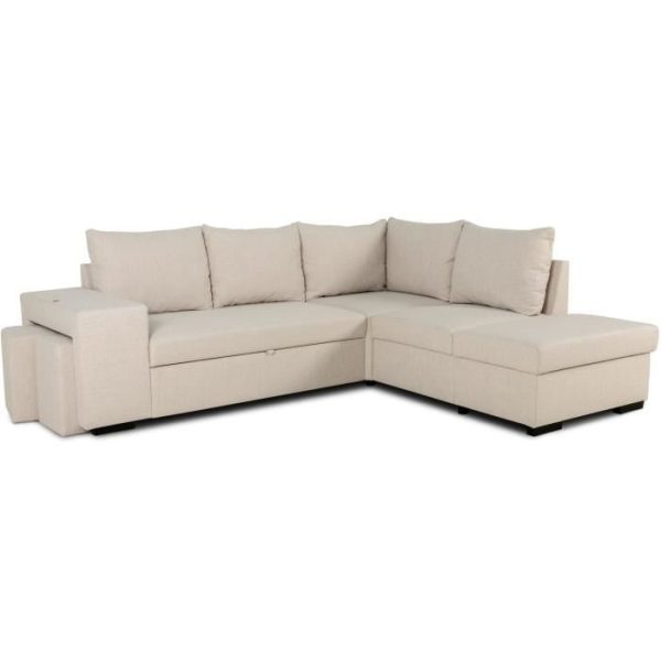 MITCHELL 4-zits omkeerbare hoekbank - Beige stof - L 247 x D 91 x H 205 cm - Opbergdoos