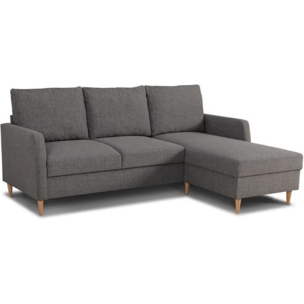 CHIPY 3-zits vaste hoekbank - Antraciet stof - Omkeerbaar - L 192 x D 137 x H 82 cm - Zwarte poten
