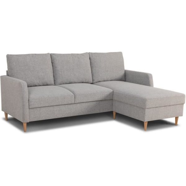 CHIPY 3-zits vaste hoekbank - Muisgrijze stof - Omkeerbaar - L 192 x D 137 x H 82 cm - Natuurlijke houten poten