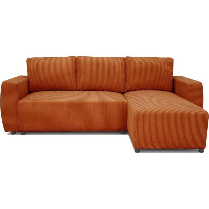 A131457-0.jpg PHARELL hoekbank 3 tot 4 plaatsen - Terracotta ribfluweel stof - Omkeerbaar - L 224 x D 155 x H 85 cm - Afbeelding 1